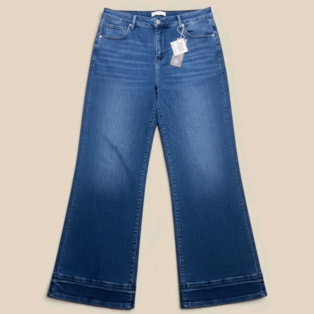 Risen Jeans Wide Leg Blue Jeans Womens 2XL Blue Tummy Control High Rise Straight